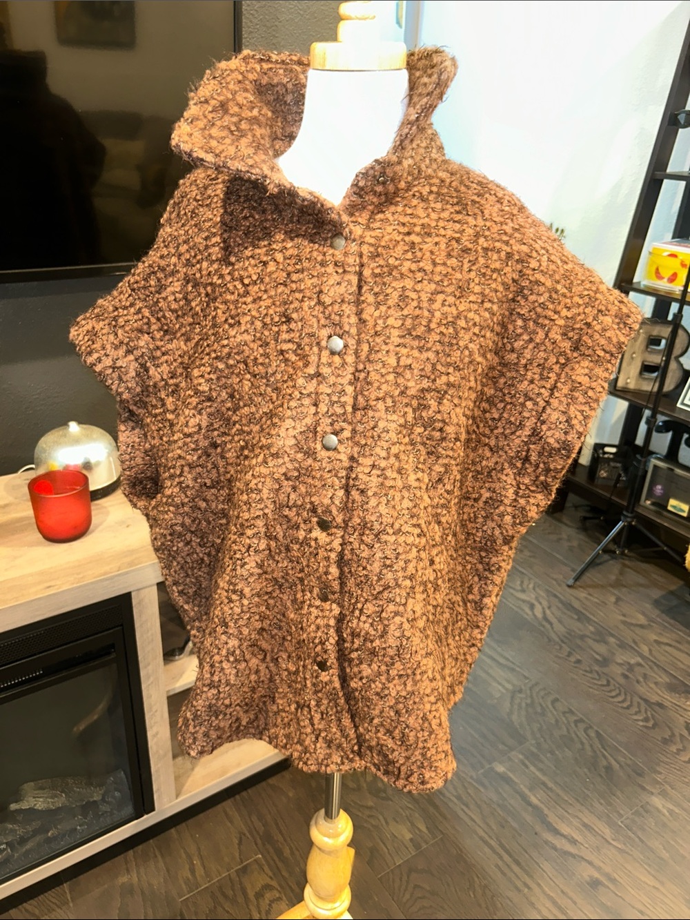 Elan Chocolate Brown Bouclé Knit Poncho/Jacket